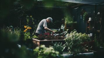 Gartenarbeit Hintergrund. Illustration ai generativ foto