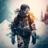 Snowboard Mann. Illustration ai generativ foto