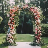 Hochzeit Blumen- Bogen. Illustration ai generativ foto