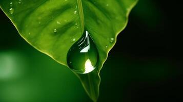 Grün Blatt mit Wasser fallen Illustration ai generativ foto