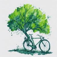 Aquarell Welt Fahrrad Tag Öko Grün Transport Konzept ai generiert foto