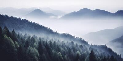 neblig Berge Landschaft ai generiert foto