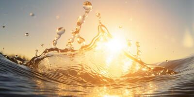 Wasser Spritzen mit Sonne leuchtenden ai generiert foto