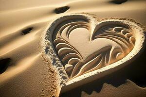 Hand gezeichnet Herz auf das Sand ai generiert foto