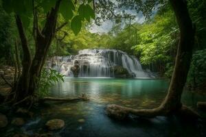 Landschaft Wasserfall als bok khorani. danke Choranee National Park See, Natur Pfad, Wald, Mangrove Wald, Reise Natur, Reise Thailand. Natur Studie ai generiert foto