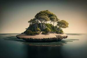 klein Insel mit Bäume auf oben von es ai generiert foto