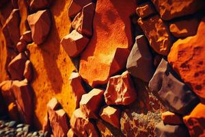 Orange Stein Mauer. hell braun Felsen Textur. rot facettiert Stein Mauer Hintergrund ai generiert foto