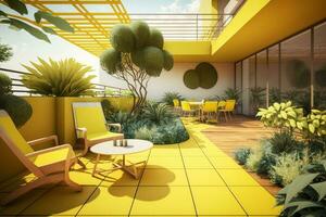 architektonisch und Landschaftsbau Design von ein leeren schön Dach oben Garten Terrasse ai generiert foto