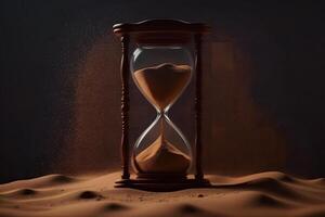 Sand Laufen durch das Glühbirnen von ein Sanduhr Messung das Vorbeigehen Zeit im ein Countdown zu ein Termin. neural Netzwerk ai generiert foto