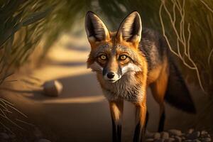 Fuchs im Grün Wald. Tierwelt Szene von Natur. neural Netzwerk ai generiert foto