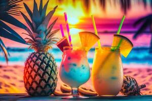 nett frisch exotisch Cocktails, serviert auf das Strand. neural Netzwerk ai generiert foto