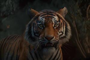 Tiger wild im das Dschungel. neural Netzwerk ai generiert foto