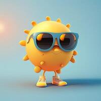 Sammlung von Glücklich, lächelnd, froh Karikatur Stil Sonne Zeichen zum Sommer, Ferien Design. Karikatur Sonne Charakter tragen Sonnenbrille. generativ ai foto