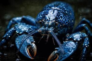 Blau Hummer auf ein dunkel Hintergrund, Blau Hummer Porträt, generativ ai foto