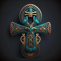 uralt golden ankh Symbol isoliert auf dunkel Hintergrund. Illustration von ein ägyptisch Kreuz im Digital form. generativ ai das uralt Ägypter benutzt das ankh wie ein Symbol zum ewig Leben. foto