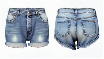 Denim kurze Hose 3d machen, Vorderseite und zurück, Kopieren Raum, generativ ai foto