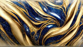 spektakulär abstrakt glitzernd Blau und metallisch Silber solide Flüssigkeit Wellen. wirbelnd golden und Blau Pastell- Muster, leuchtenden Silber Farbe, Marmor geometrisch, Jahrgang foto
