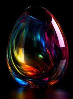 transparent Kristall Ball. bunt Flüssigkeit abstrakt Bewegung Illusion. auf ein schwarz Hintergrund. generativ ai foto