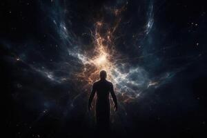 Mensch Zahl ausstrahlen Licht. das Gegenstand von astral Abmessungen und Spiritualität. generativ ai foto