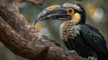 Foto von Nashornvogel Vogel Tier mit verwischen Hintergrund