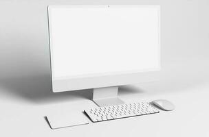 Computer sauber Arbeit Schreibtisch im Weiß Hintergrund foto