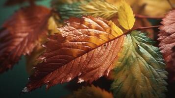 generativ ai, nass Herbst Blätter mit schön Farben. foto