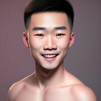 süß und gut aussehend 3d ultrarealistisch Illustration asiatisch Junge Porträt ai generiert foto