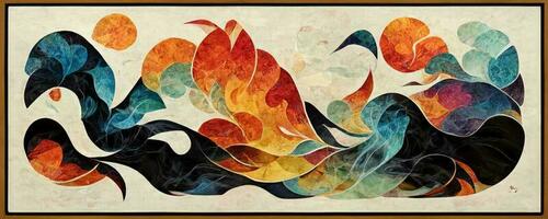 künstlerisch bunt Mosaik Muster Rauch und Feuer. Collage zeitgenössisch drucken mit modisch dekorativ Mosaik Muster mit anders Farben. abstrakt Blumen- organisch Hintergrund Hintergrund Illustration foto