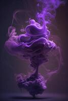 generativ ai, fließend Lavendel violett Flüssigkeit und Rauch mit Spritzer. hell Flüssigkeit Banner, 3d Wirkung, modern Makro realistisch abstrakt Vertikale Hintergrund Illustration, Tinte im Wasser Wirkung. foto