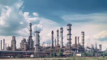 Öl Raffinerie Pflanze von Industrie Zone, Öl und Gas petrochemisch mechanisch. kreativ Ressource, ai generiert foto