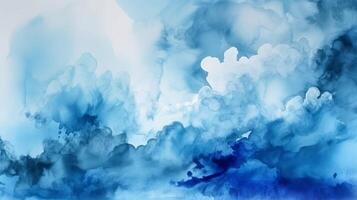 neugierig Aquarell Schatten wolkig und defokussiert wolkig Blau Himmel Stiftung. Illustration, ai generiert foto