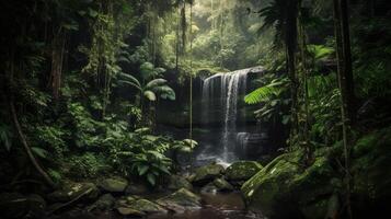 Wasserfall im ein tropisch wild. kreativ Ressource, ai generiert foto