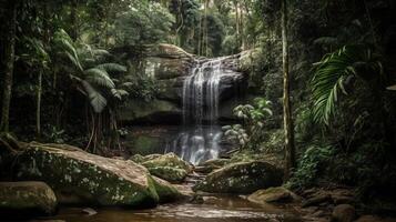 Wasserfall im ein tropisch wild. kreativ Ressource, ai generiert foto