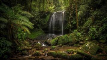 Wasserfall im ein tropisch wild. kreativ Ressource, ai generiert foto