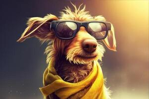 komisch stilvoll Hund im Sonnenbrille ai generativ, Karikatur Hund Porträt foto