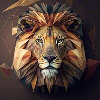 generativ ai Illustration von kreativ von Löwe gemacht von bunt geometrisch Formen auf Hintergrund. Führer, Mut, stark und mutig, majestätisch Löwe foto
