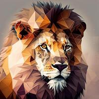 generativ ai Illustration von kreativ von Löwe gemacht von bunt geometrisch Formen auf Hintergrund. Führer, Mut, stark und mutig, majestätisch Löwe foto