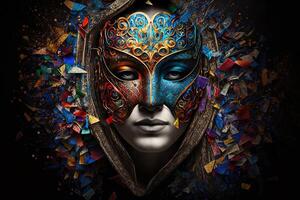 Illustration, generativ ai mehrfarbig Karneval Maske Party inspiriert im uralt venezianisch Dominosteine foto