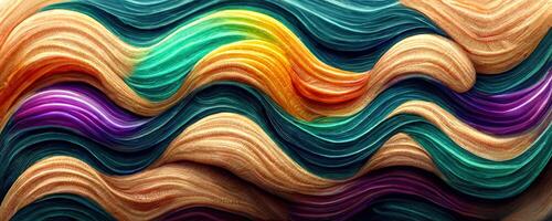 Hand gezeichnet dekorativ bunt Wellen Muster. Collage zeitgenössisch drucken mit kreativ futuristisch Wellen Muster mit lila und Gelb Farben, Textur. generativ ai foto