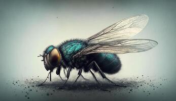 Insekt fliegen schließen hoch, Makro Entomologie. ai generiert. foto