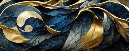 Marmor bewirken Hintergrund oder Textur. spektakulär abstrakt glitzernd golden solide Flüssigkeit Wellen. wirbelnd golden und Blau Pastell- Muster, leuchtenden golden und Grün Farbe, Marmor geometrisch, Jahrgang, foto