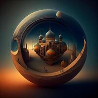 3d Illustration von Moschee im das Mond. Ramadan karem., ai generativ Bild foto
