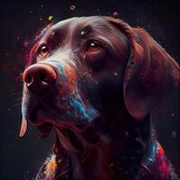 Digital Gemälde von ein Labrador Retriever Hund mit bunt Spritzer., ai generativ Bild foto