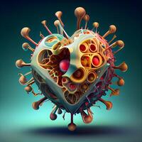 3d Illustration von Herz mit Blut Zellen auf Blau Hintergrund. Konzept von Gesundheit Pflege., ai generativ Bild foto
