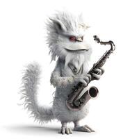 3d Digital machen von ein Wolf spielen Saxophon isoliert auf Weiß Hintergrund, ai generativ Bild foto