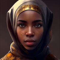 Porträt von ein schön afrikanisch Muslim Frau im Hijab., ai generativ Bild foto