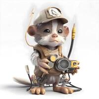 süß Karikatur Ratte im ein Safari Outfit mit ein Kamera., ai generativ Bild foto