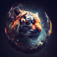 Tiger im das Raum. Illustration von ein Tigers Kopf., ai generativ Bild foto