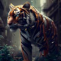 Tiger im das Wald. 3d Illustration. Fantasie und Vorstellung., ai generativ Bild foto