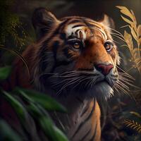 Tiger Porträt im das Dschungel, 3d Rendern, Illustration, ai generativ Bild foto